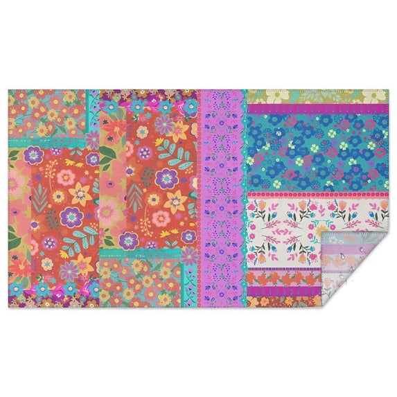 Colorful Pioneer Flower Patchwork Rectangle Tablecloth 60"x102",Waterproof Polyester Rectangle Table Cloth, Wipeable Spillproof Polyester Tablecloth for Dining, Camping, Indoor and Outdoor