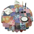 thumbnail image 1 of Colorful Pioneer Flower Patchwork Round Tablecloth 60"x60",Wrinkle Wipeable Table Cloth for Kitchen Dining Room Picnic Patio Party, 1 of 6