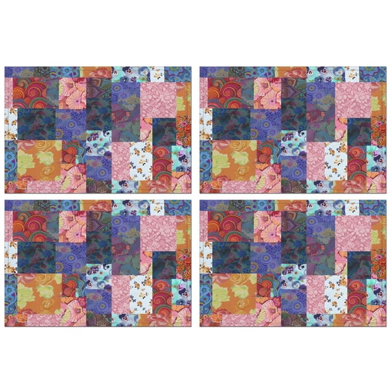 Colorful Pioneer Flower Patchwork Summer Placemats Table Placemats Set Of 4-Linen Kitchen Washable Placemats Table Mats 11.8"x17.7" Non-Slip Heat Resistant