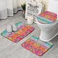 thumbnail image 1 of Colorful Pioneer Flower Pattern Bathroom Rugs Sets 3 Piece,Toilet Cover Set,Absorbent Non Slip Bathroom Mats Sets with U-Shaped Contour Rug Toilet Rug Set, 1 of 5