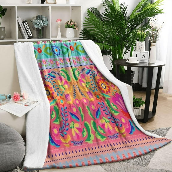 Colorful Pioneer Flower Pattern Blanket,Comfortable Soft Lamb Wool Throw Blanket,All Season,Warm Lightweight Blankets for Sofa Bed Couch Living Room Chair,50"x60"