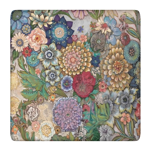 Colorful Pioneer Flower Pattern Square Fitted Tablecloth with Elastic Edge,Square Table Cover,Washable Elastic Table Cover for Home Kitchen Party Decor 36"x36"