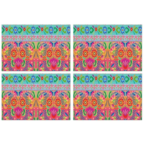 Colorful Pioneer Flower Pattern Summer Placemats Table Placemats Set Of 4-Linen Kitchen Washable Placemats Table Mats 11.8"x17.7" Non-Slip Heat Resistant