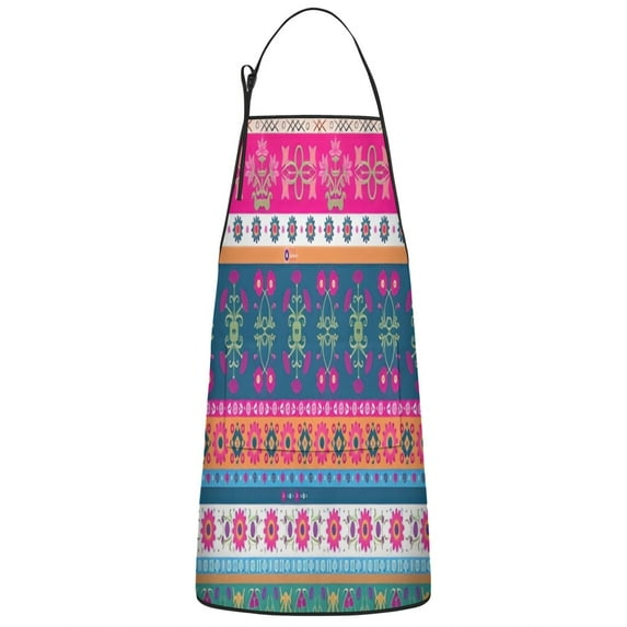 Colorful Pioneer Flower Striped Pattern Apron-Garden Aprons for Women with Pockets-Cotton Linen Waterproof Kitchen Cooking Gardening Aprons Adjustable for Kitchen,Cooking,BBQ and Salon 33x27 Inch