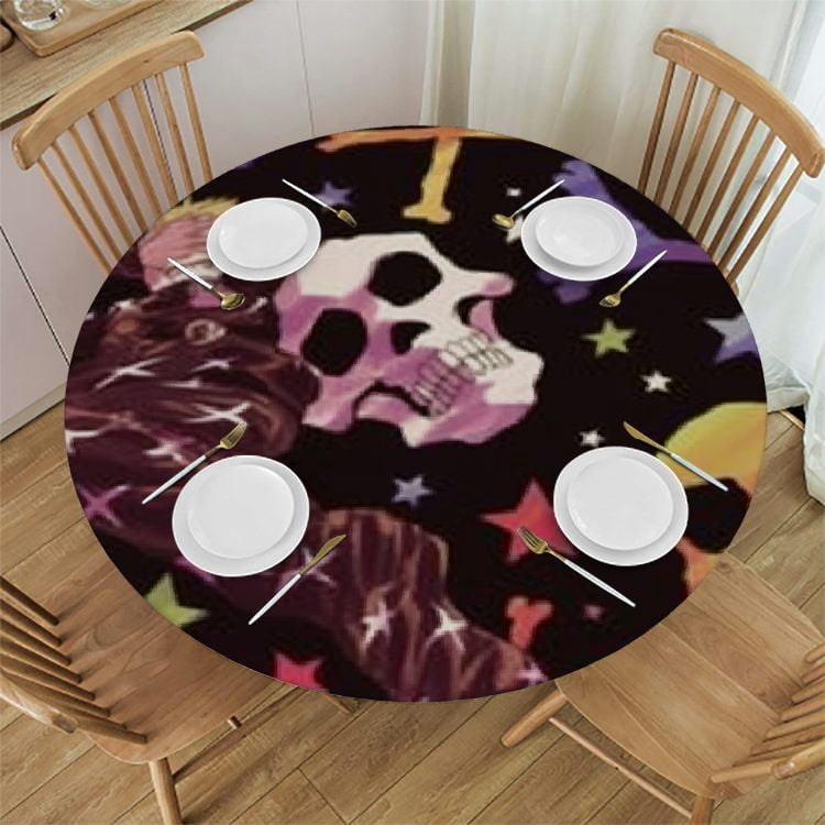 Colorful Pirate Skull Round Fitted Tablecloth, Cute Round Table Cloth ...