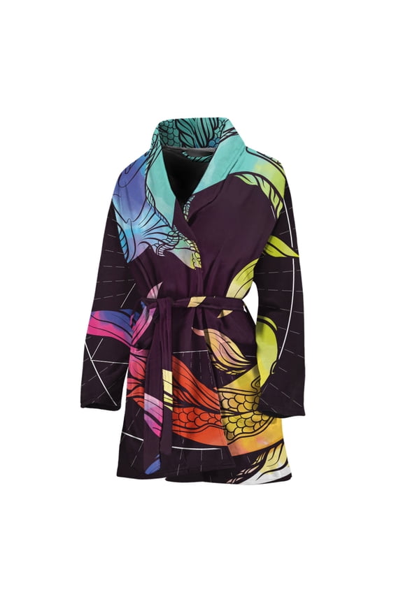 Colorful Pisces Sign Women Bathrobe One Size Univeral Fits, Zodiac Horoscope Fashion Lightweight Plush Fleece Long Robe For Women