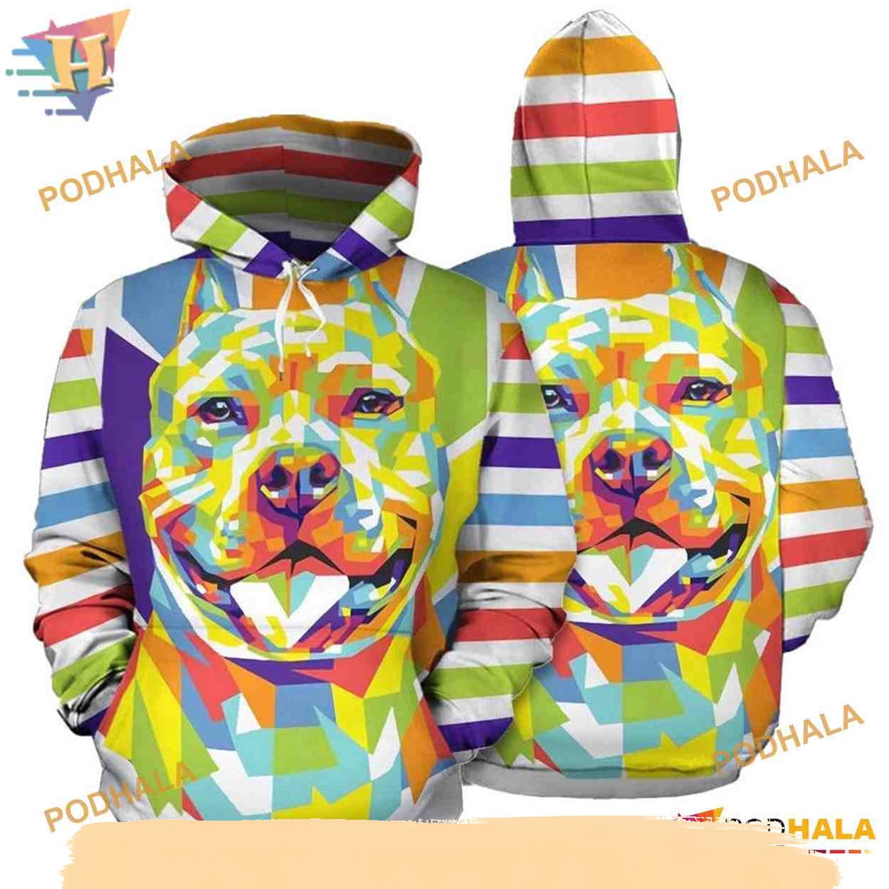 Colorful Pit Bull Stripes Pattern Unisex Print All 3D Christmas Hoodie ...