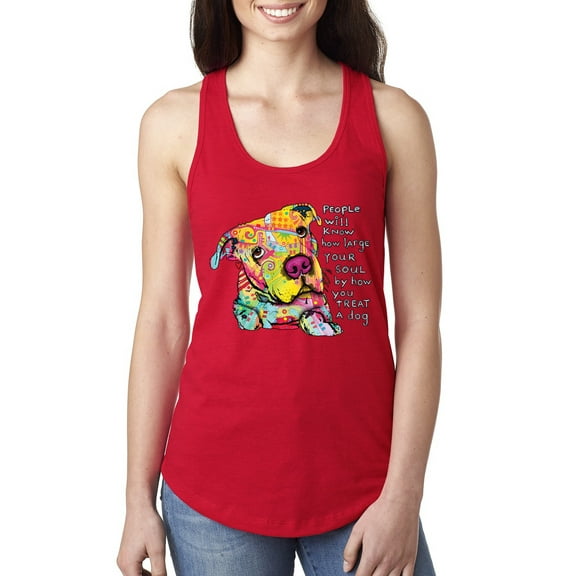 Colorful Pitbul | People Will Know How Large Your Soul | Dean Russo Art Animal Lover Ladies Racerback Tank Top, Red, Small