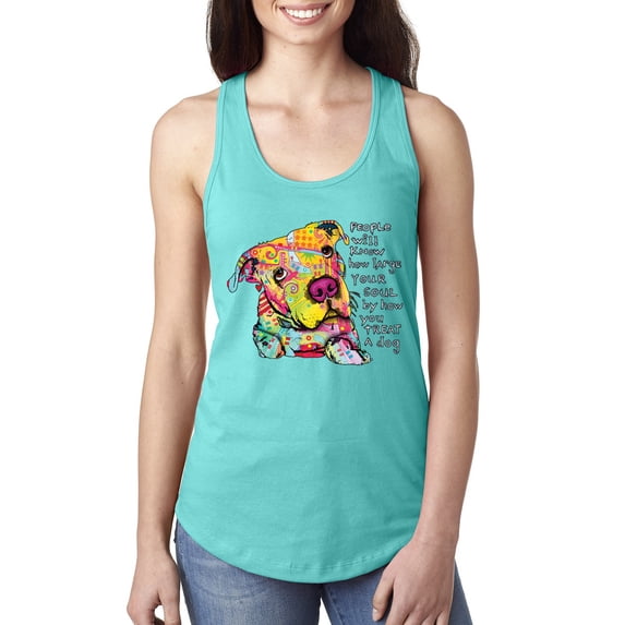Colorful Pitbul | People Will Know How Large Your Soul | Dean Russo Art Animal Lover Ladies Racerback Tank Top, Tahiti Blue, X-Large