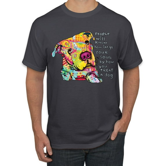 Colorful Pitbul | People Will Know How Large Your Soul | Dean Russo Art Animal Lover Men's T-Shirt, Charcoal, XX-Large