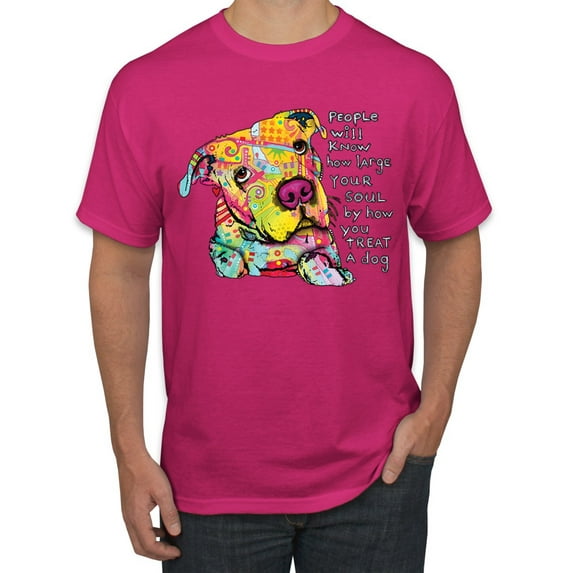 Colorful Pitbul | People Will Know How Large Your Soul | Dean Russo Art Animal Lover Men's T-Shirt, Fuschia, 4X-Large