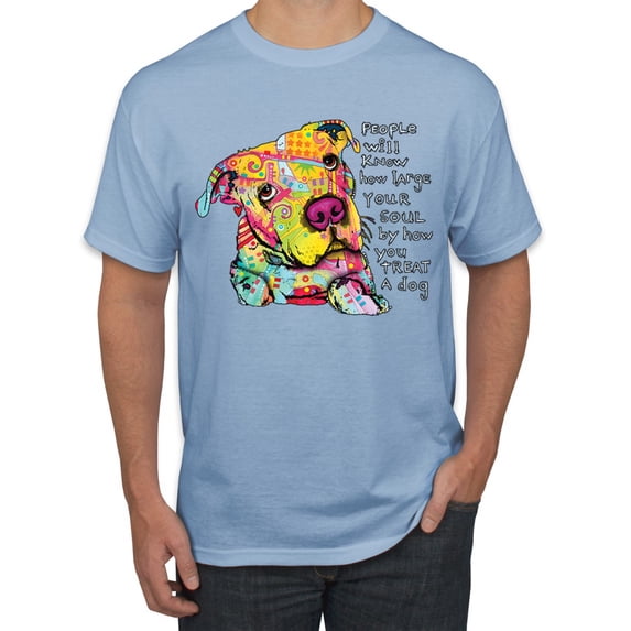 Colorful Pitbul | People Will Know How Large Your Soul | Dean Russo Art Animal Lover Men's T-Shirt, Light Blue, Small