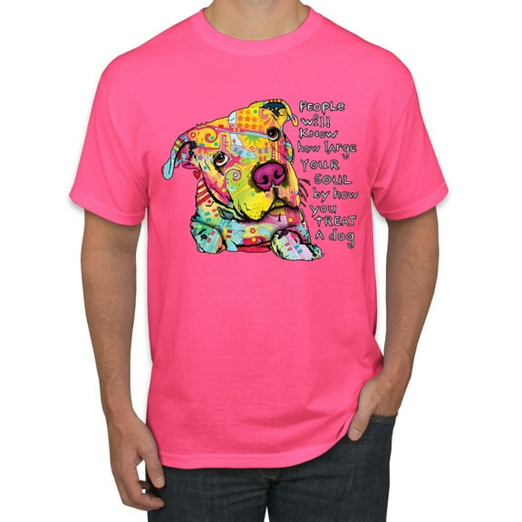 Colorful Pitbul | People Will Know How Large Your Soul | Dean Russo Art Animal Lover Men's T-Shirt, Neon Pink, Large