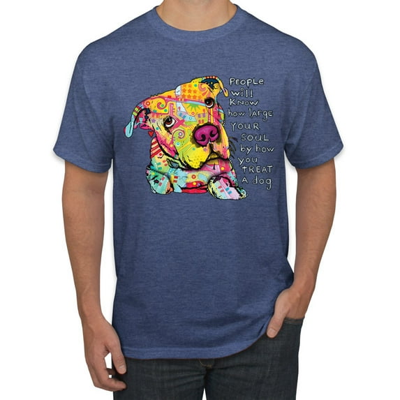 Colorful Pitbul | People Will Know How Large Your Soul | Dean Russo Art Animal Lover Men's T-Shirt, Vintage Heather Blue, Medium
