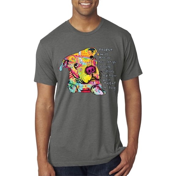 Colorful Pitbul | People Will Know How Large Your Soul | Dean Russo Art Animal Lover Mens Premium Tri Blend T-Shirt, Dark Heather, Small