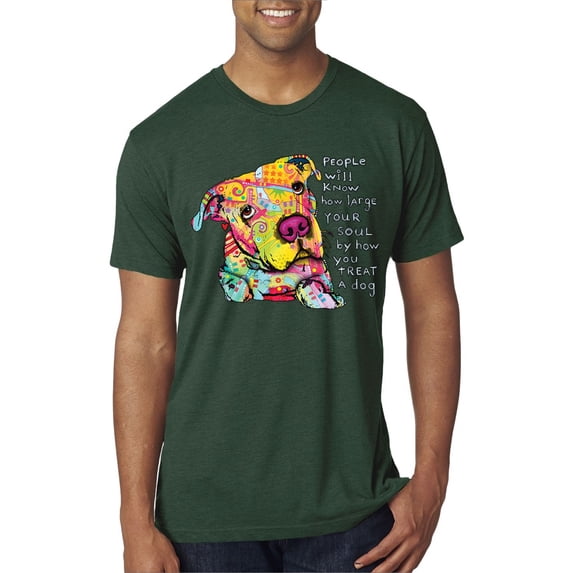 Colorful Pitbul | People Will Know How Large Your Soul | Dean Russo Art Animal Lover Mens Premium Tri Blend T-Shirt, Forest Green, Large
