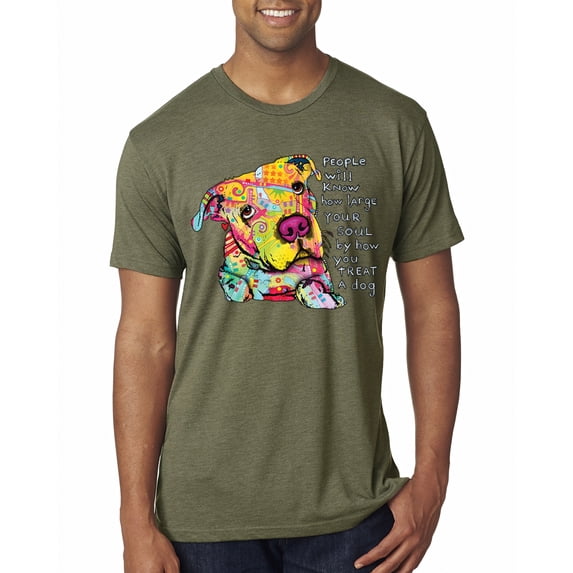 Colorful Pitbul | People Will Know How Large Your Soul | Dean Russo Art Animal Lover Mens Premium Tri Blend T-Shirt, Military Green, Large