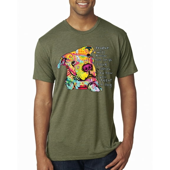 Colorful Pitbul | People Will Know How Large Your Soul | Dean Russo Art Animal Lover Mens Premium Tri Blend T-Shirt, Military Green, Small