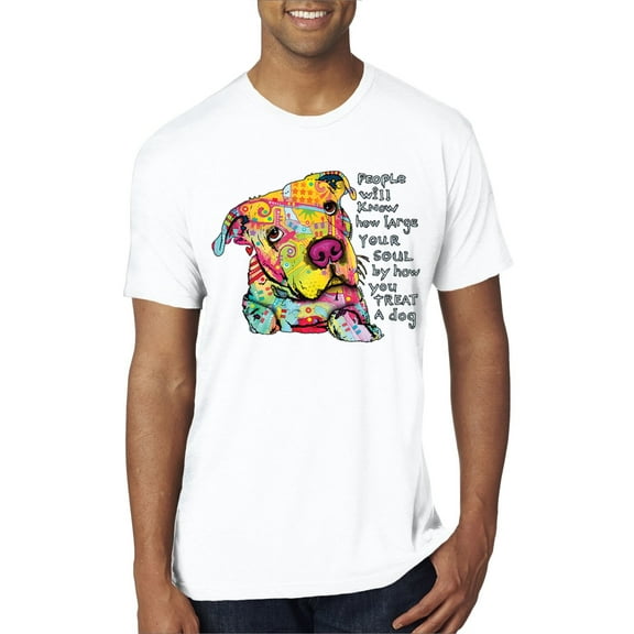 Colorful Pitbul | People Will Know How Large Your Soul | Dean Russo Art Animal Lover Mens Premium Tri Blend T-Shirt, True White, Medium