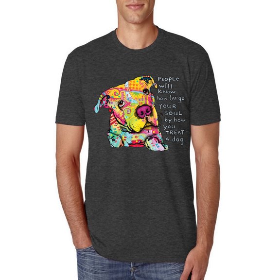 Colorful Pitbul | People Will Know How Large Your Soul | Dean Russo Art Animal Lover Mens Premium Tri Blend T-Shirt, Vintage Black, X-Large