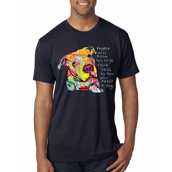 Colorful Pitbul | People Will Know How Large Your Soul | Dean Russo Art Animal Lover Mens Premium Tri Blend T-Shirt, Vintage Navy, X-Large