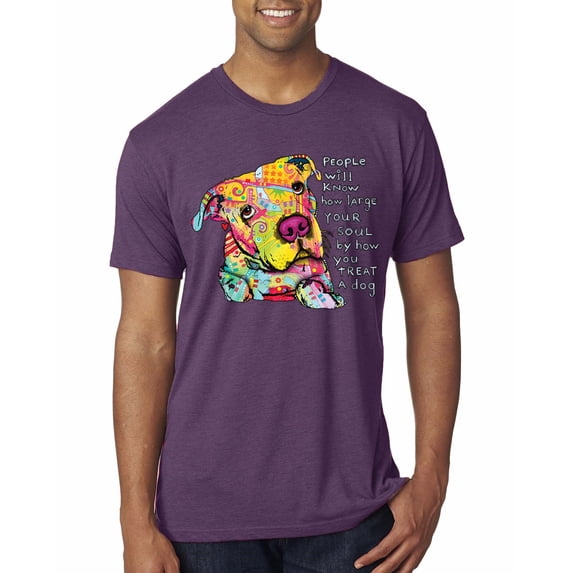 Colorful Pitbul | People Will Know How Large Your Soul | Dean Russo Art Animal Lover Mens Premium Tri Blend T-Shirt, Vintage Purple, Medium