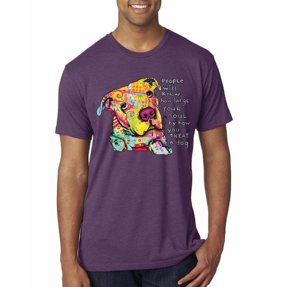 Colorful Pitbul | People Will Know How Large Your Soul | Dean Russo Art Animal Lover Mens Premium Tri Blend T-Shirt, Vintage Purple, Small