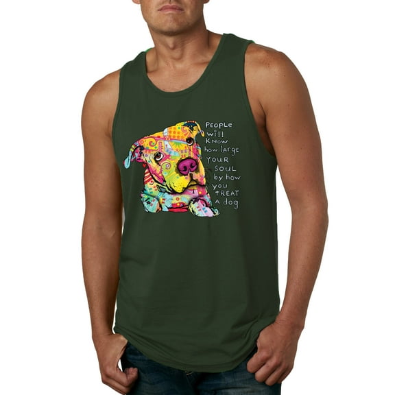 Colorful Pitbul | People Will Know How Large Your Soul | Dean Russo Art Animal Lover Mens Tank Top, Forest Green, Small