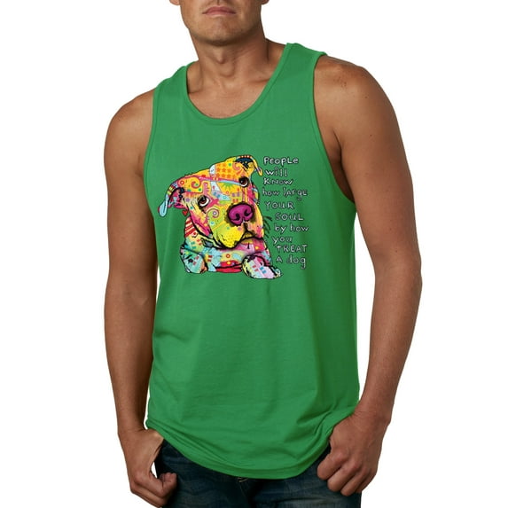 Colorful Pitbul | People Will Know How Large Your Soul | Dean Russo Art Animal Lover Mens Tank Top, Kelly, XX-Large