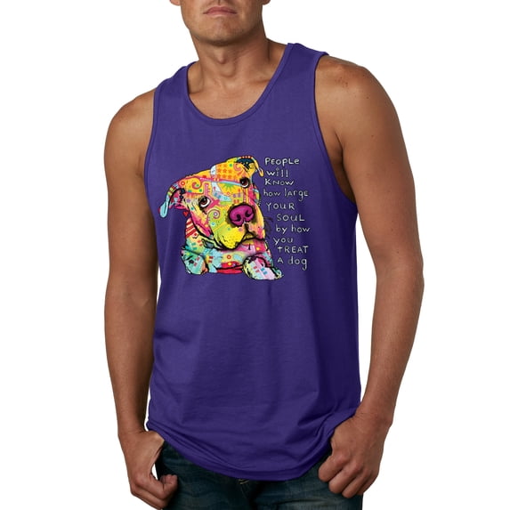 Colorful Pitbul | People Will Know How Large Your Soul | Dean Russo Art Animal Lover Mens Tank Top, Purple, Medium