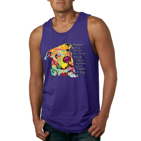 Colorful Pitbul | People Will Know How Large Your Soul | Dean Russo Art Animal Lover Mens Tank Top, Purple, Small