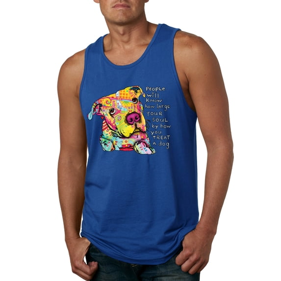 Colorful Pitbul | People Will Know How Large Your Soul | Dean Russo Art Animal Lover Mens Tank Top, Royal, Medium