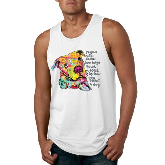 Colorful Pitbul | People Will Know How Large Your Soul | Dean Russo Art Animal Lover Mens Tank Top, White, Medium