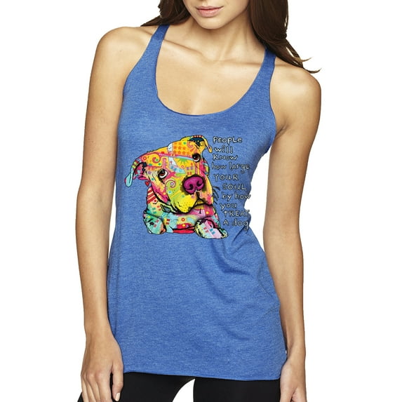 Colorful Pitbul | People Will Know How Large Your Soul | Dean Russo Art Animal Lover Tri-Blend Racerback Tank Top, Vintage Royal, Small