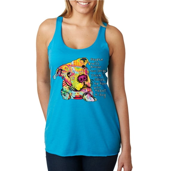 Colorful Pitbul | People Will Know How Large Your Soul | Dean Russo Art Animal Lover Tri-Blend Racerback Tank Top, Vintage Turquoise, Small