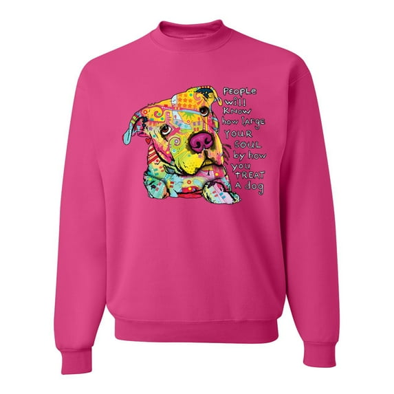 Colorful Pitbul | People Will Know How Large Your Soul | Dean Russo Art Animal Lover Unisex Crewneck Sweatshirt, Fuschia, Medium