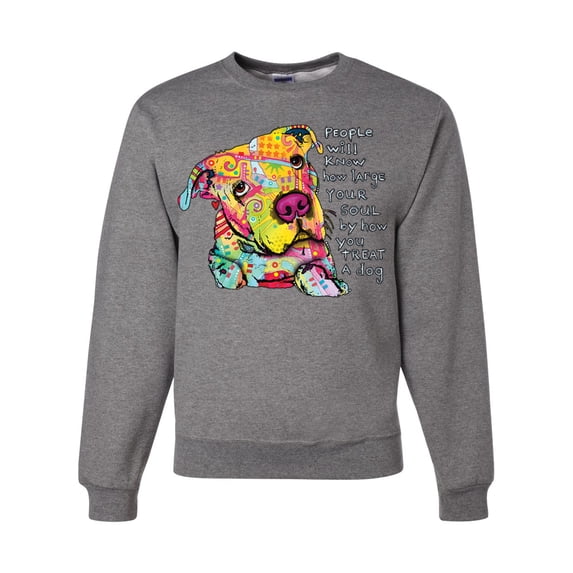 Colorful Pitbul | People Will Know How Large Your Soul | Dean Russo Art Animal Lover Unisex Crewneck Sweatshirt, Heather Grey, X-Large