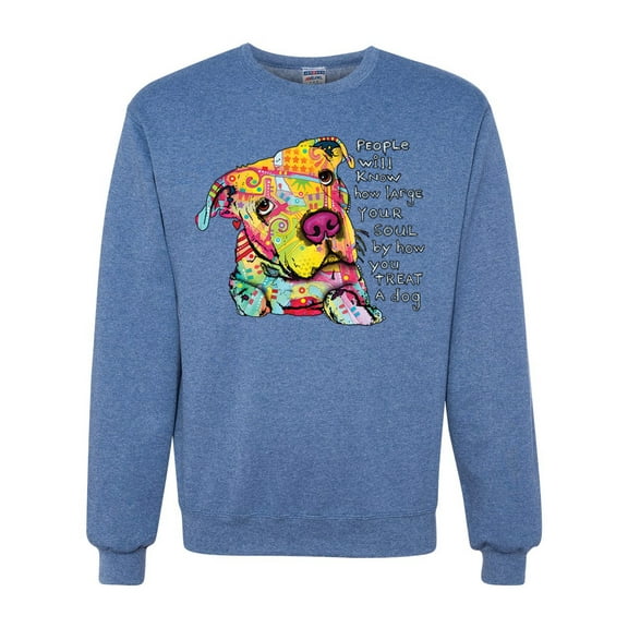 Colorful Pitbul | People Will Know How Large Your Soul | Dean Russo Art Animal Lover Unisex Crewneck Sweatshirt, Vintage Heather Blue, XX-Large