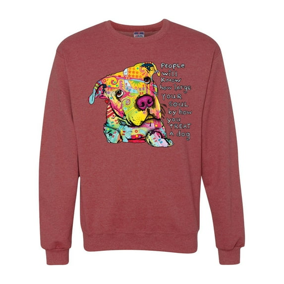 Colorful Pitbul | People Will Know How Large Your Soul | Dean Russo Art Animal Lover Unisex Crewneck Sweatshirt, Vintage Heather Red, 3X-Large
