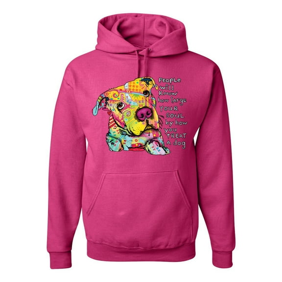 Colorful Pitbul | People Will Know How Large Your Soul | Dean Russo Art Animal Lover Unisex Hoodie Sweatshirt, Fuschia, Small