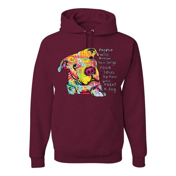 Colorful Pitbul | People Will Know How Large Your Soul | Dean Russo Art Animal Lover Unisex Hoodie Sweatshirt, Maroon, Large