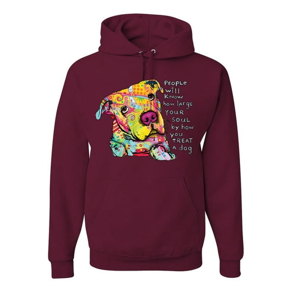 Colorful Pitbul | People Will Know How Large Your Soul | Dean Russo Art Animal Lover Unisex Hoodie Sweatshirt, Maroon, XX-Large