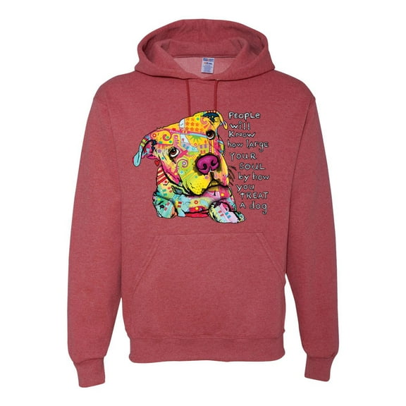 Colorful Pitbul | People Will Know How Large Your Soul | Dean Russo Art Animal Lover Unisex Hoodie Sweatshirt, Vintage Heather Red, XX-Large