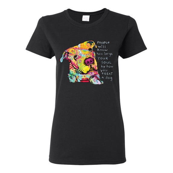 Colorful Pitbul | People Will Know How Large Your Soul | Dean Russo Art Animal Lover Womens T-Shirt, Black, 3X-Large