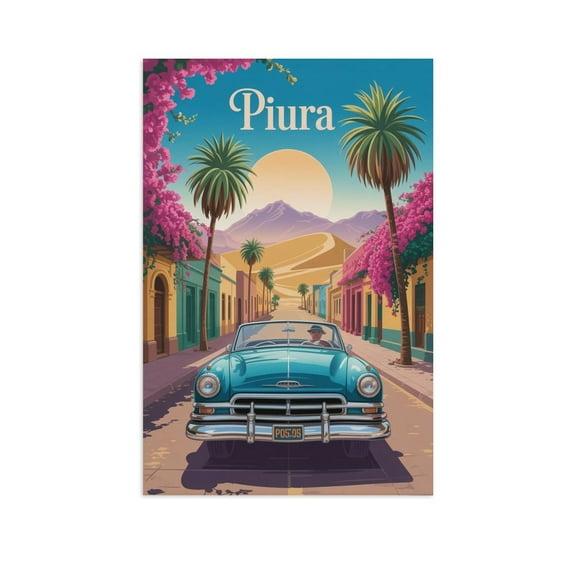 Colorful Piura Peru Vintage Travel Poster with Desert Vibes And Tropical Touches Canvas Poster