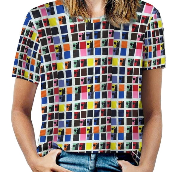 Colorful Pixel Art Tiles T Shirts Basic T-Shirt Short Sleeve Ladies Tee Shirt Summer Graphic Clothing