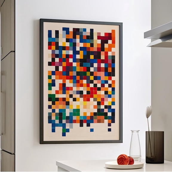 Colorful Pixel Square Pattern Abstract Geometric Vibrant Aesthetic Mosaic Style, Unframed Poster