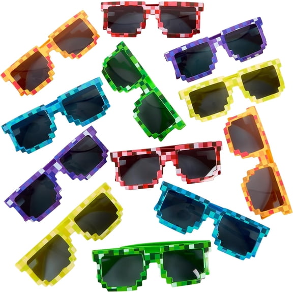 Colorful Pixel Sunglasses 12 Pack Pixelated Eyewear Anime Meme Thug Life Deal with it Retro Novelty Gamer Pixel Mosaic Sunglasses Unisex Sunglass Toy - Bachelor Party, Goody Fillers