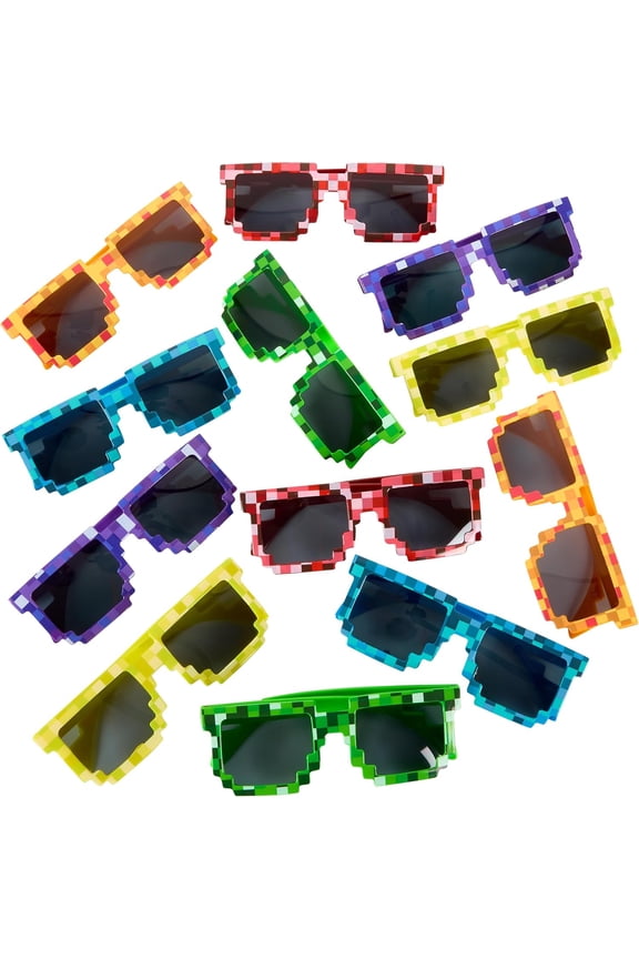 Colorful Pixel Sunglasses 12 Pack Pixelated Eyewear Anime Meme Thug Life Deal with it Retro Novelty Gamer Pixel Mosaic Sunglasses Unisex Sunglass Toy - Bachelor Party, Goody Fillers