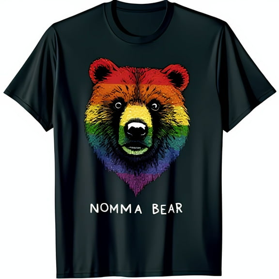 Colorful Pixelated Bear Graphic Black T-Shirt LGBTQ Pride Nomma Bear Design